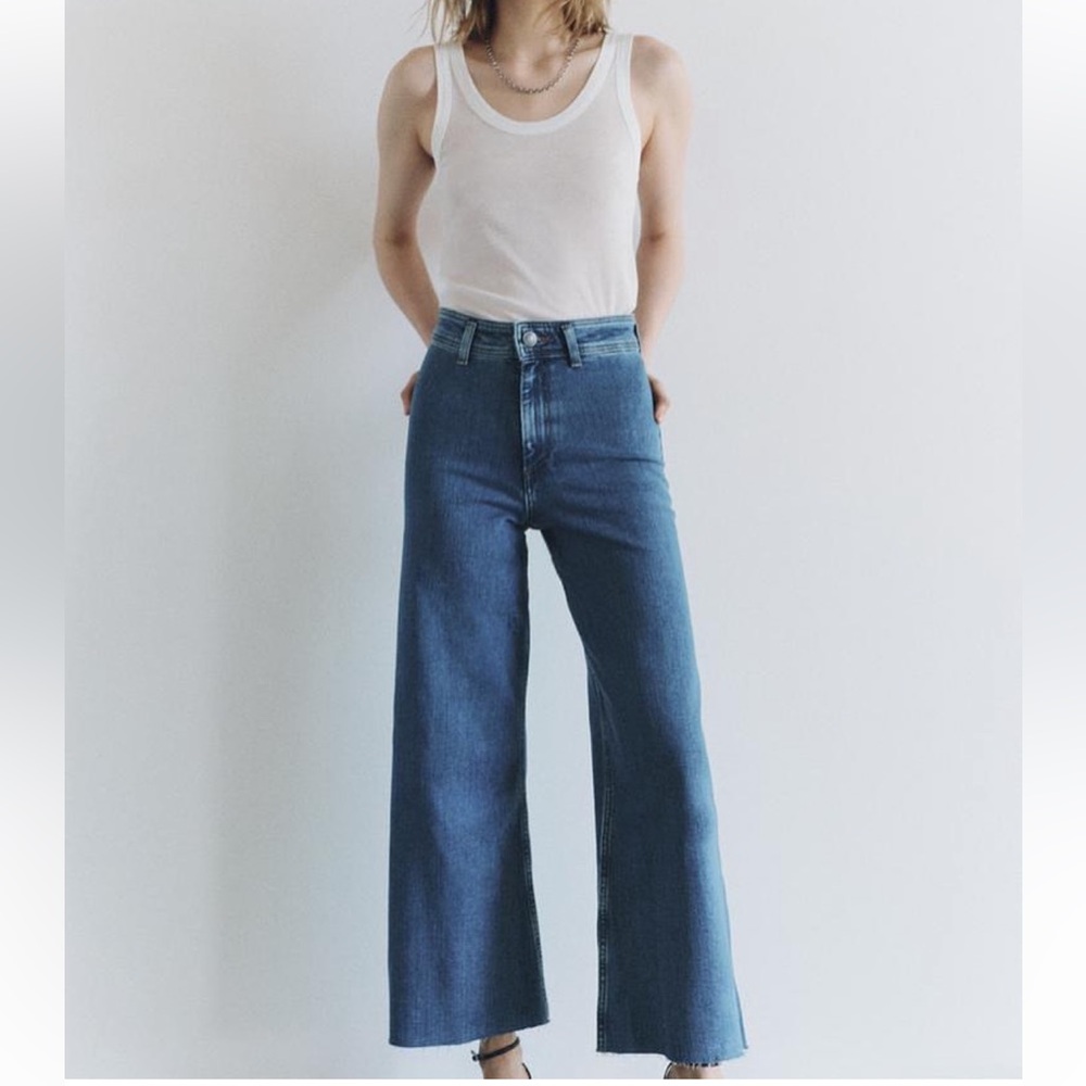 Zara Marine Denim Flare Jeans in Deep Blue